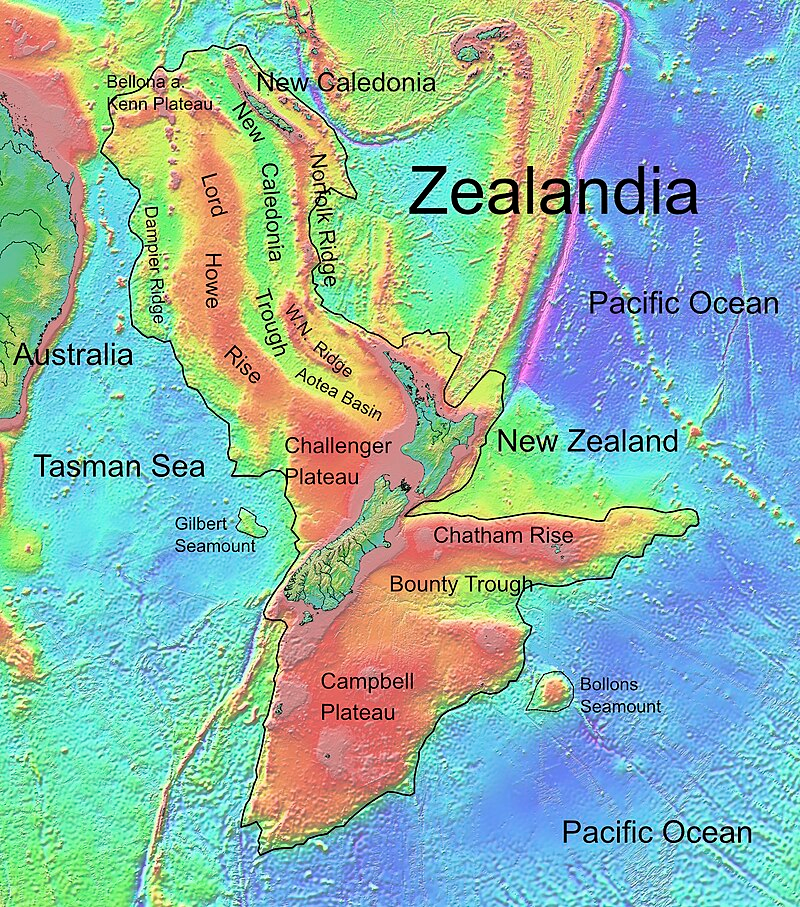Topographie von Zealandia. 