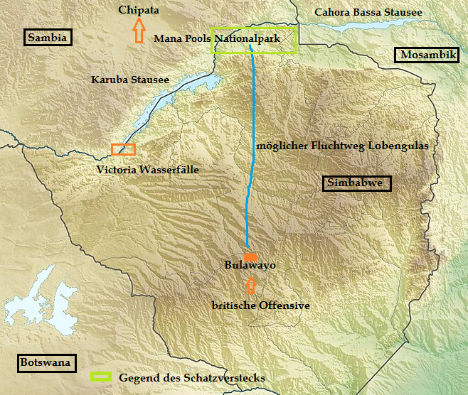 physische Positionskarte von Simbabwe