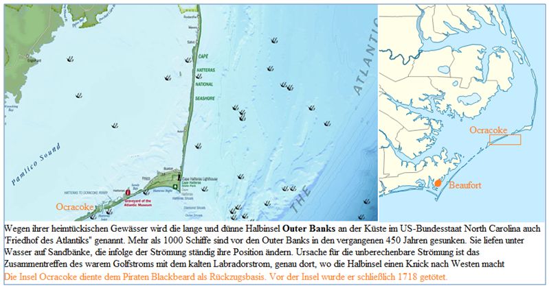Karte der Outer Banks. © NOAA, Public domain, via Wikimedia Commons