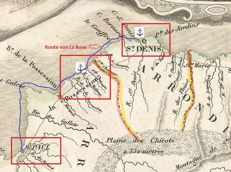 Ausschnitt aus der Originalkarte der Bourbon-Insel