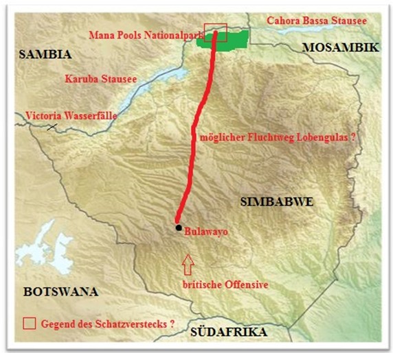 physische Positionskarte von Simbabwe